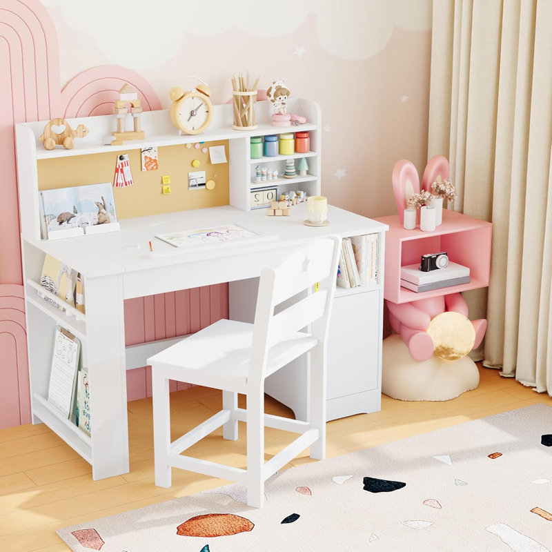 Cabinet de rangement et bureau en bois, Blanc