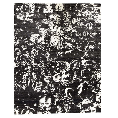 Tapis noir et blanc de haute qualité noué à la main