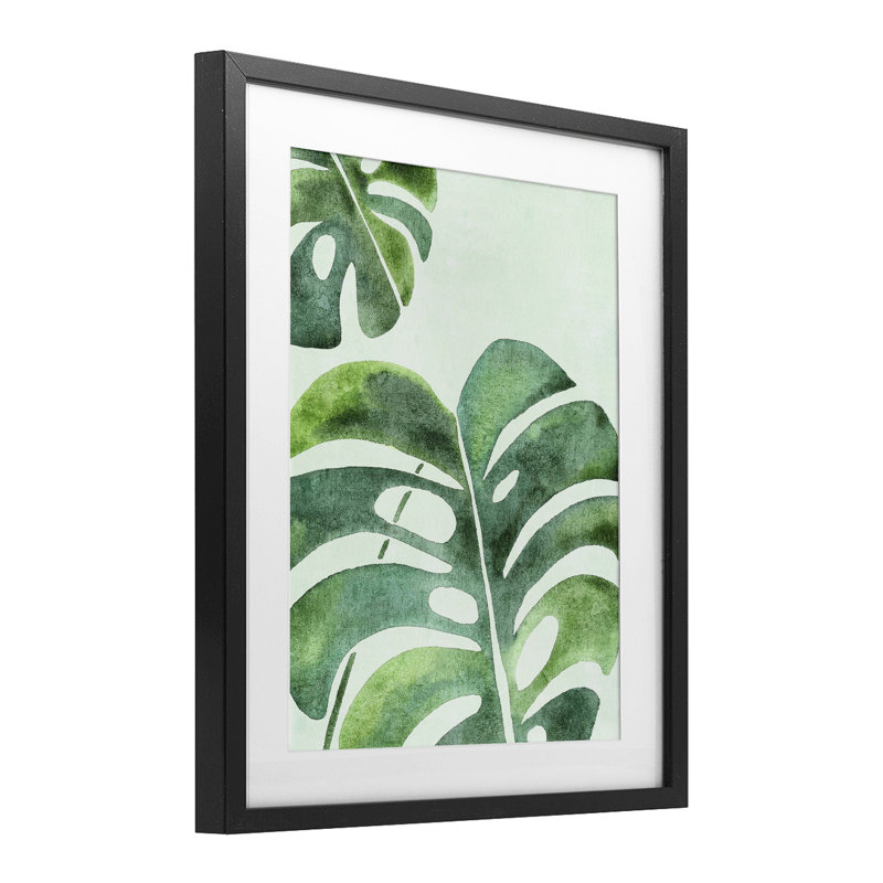 «Monstera Leaf Tropics», reproduction sous verre encadrée, design par Camila Juncos, Cadre noir minuit, H 16 po x l 13 po