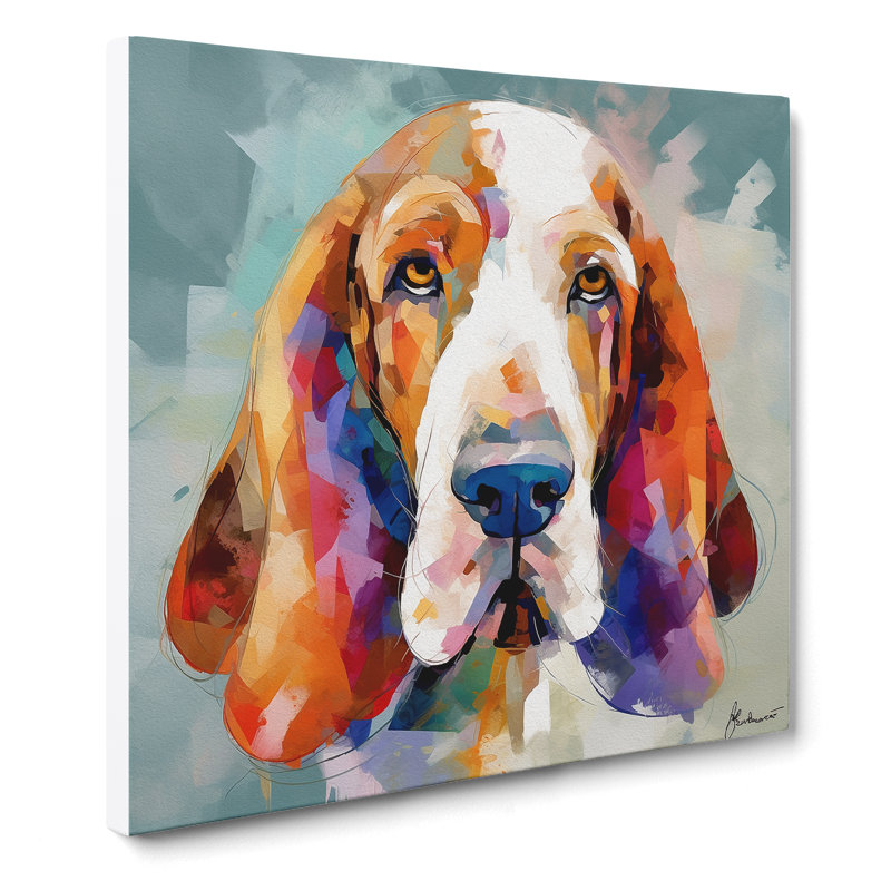 Basset Hound Abstract Art - Print, 50cm H x 50cm W x 3cm D