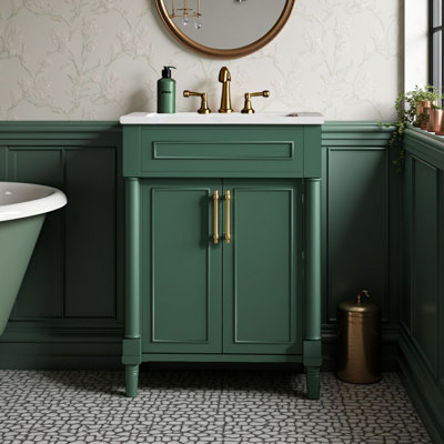 Meuble-lavabo de 24 po avec lavabo demi-lune et armoire de rangement réglable?