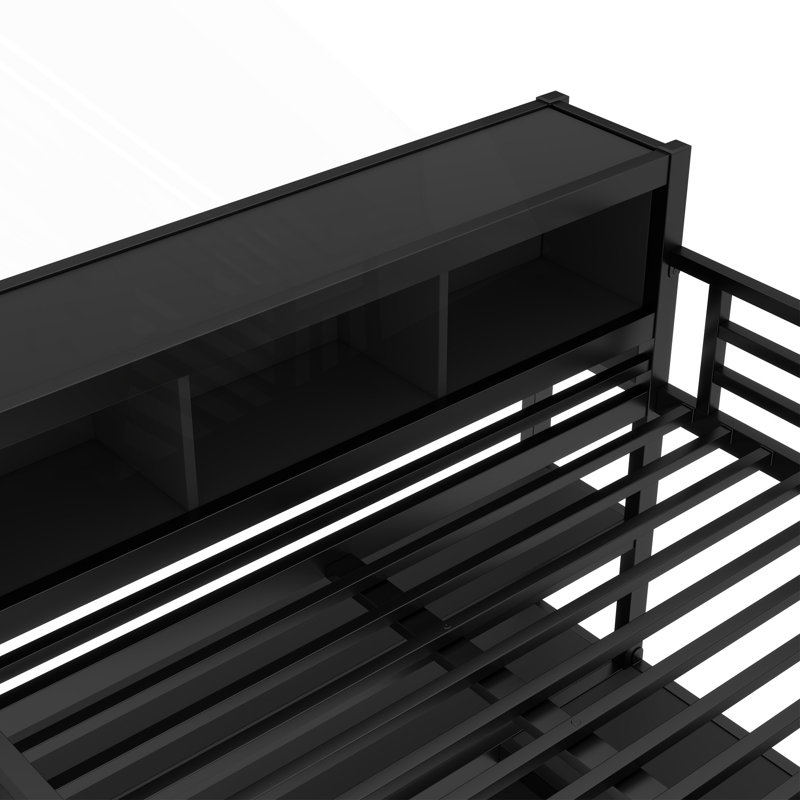Lit mezzanine en métal avec garde-robe, bureau en L et rangement, grand lit, robuste pour enfants, adolescents et adultes