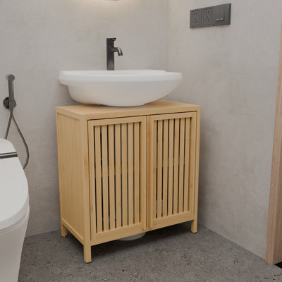 Armoire de lavabo grande capacité en bambou naturel