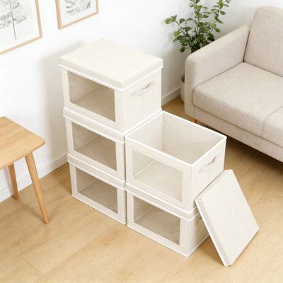 Bacs de rangement pliables avec couvercles et fenêtre de vue transparente - Boîtes de rangement empilables en tissu pour placard, salon et organisation à domicile, paquet de 5