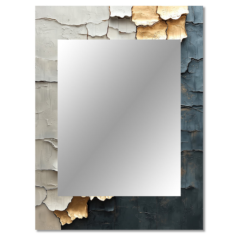 Carreaux de Zen japonais doré et gris II - miroir de formes abstraites, miroir mural moderne unique, impression d'art en métal