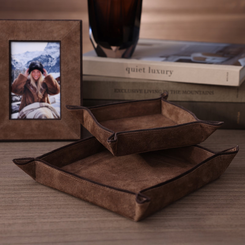 Plateau de rangement en cuir suédé Saint-Gervais, 6 po x 6 po, Brown