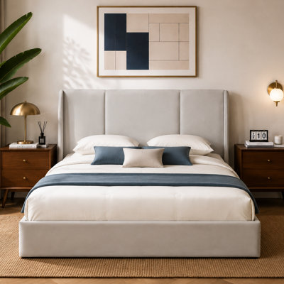 Coletti Hydraulic Lift Up Storage Wingback Upholstered Platform Bed
