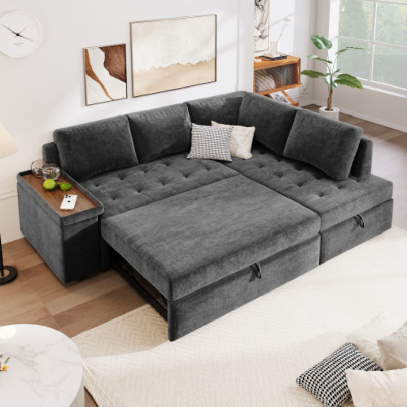 Canapé-lit modulaire avec rangement caché Genett, Polyester gris
