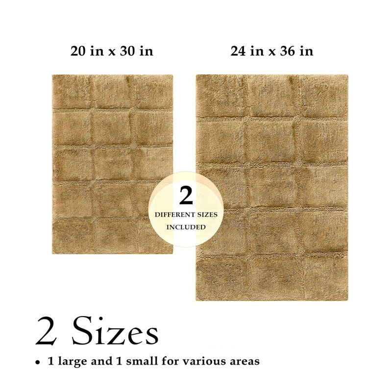 Sandcliff Checkered Cotton Non-Skid Machine Washable 2 Piece Bathroom Rug Set, Checkers Toast