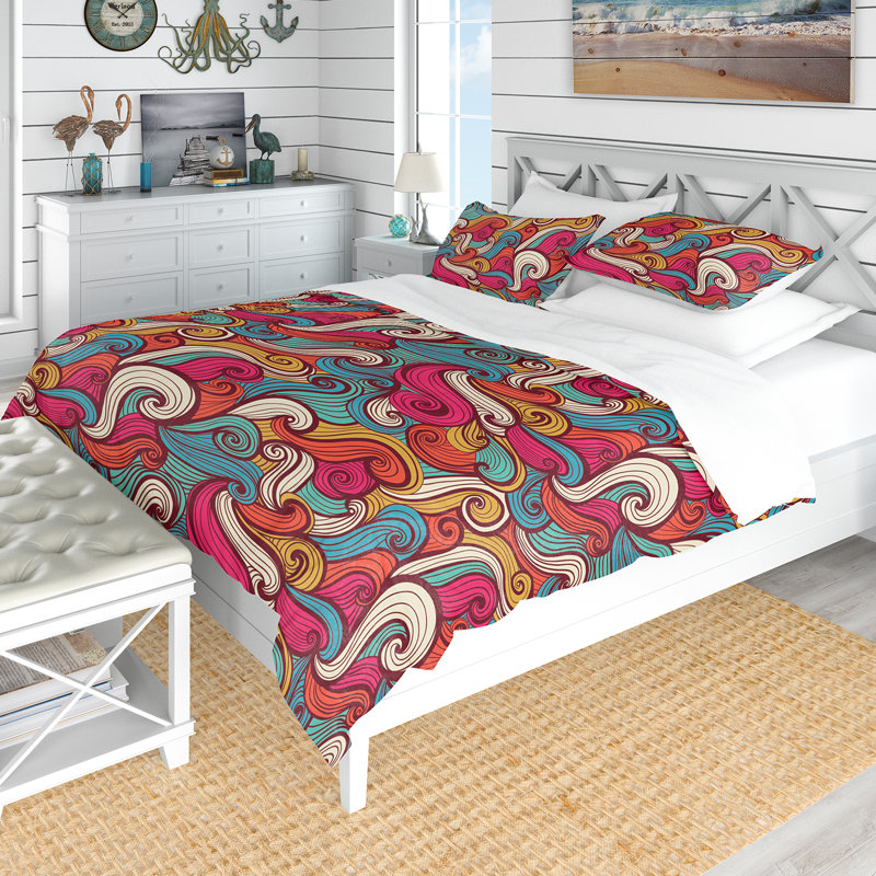 Color Waves Pattern - Coastal Nature Duvet Cover Set - Microfiber Polyester, King Duvet Cover + 2 Shams