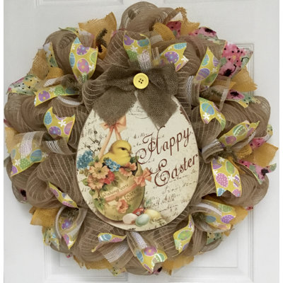 Burlap Easter Egg Wreath with Chick