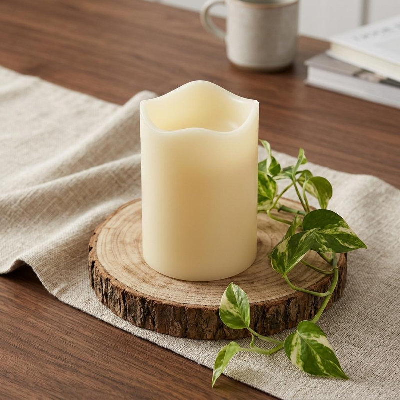 Ivory Flameless Pillar Candle, 5" x 4" Pillar