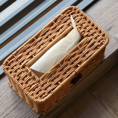 Plastic Rattan Tissue Box Cover With Lid For Bathroom Kitchen Bedroom Face Towels Holder Dispenser