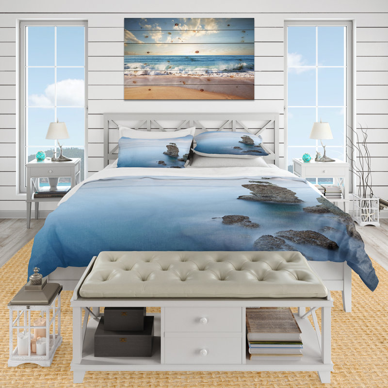 Vintage Beige Minimalism Floral Blossums Coastal Polyester Duvet Cover, Twin Duvet Cover + 1 Sham