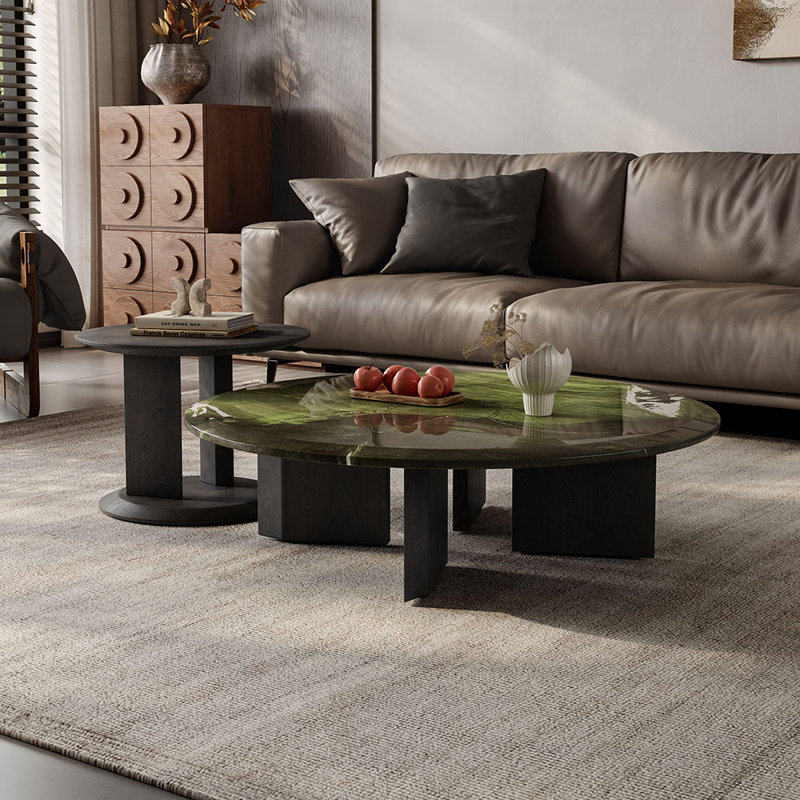 Modern Round Coffee Table - Marble Tabletop Stylish Luxury Living Room Center Table Home Decor Furniture