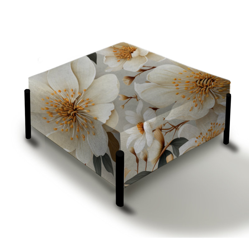 Beige Boho Chic Poppy Blooms IV - grand repose-pieds carré floral