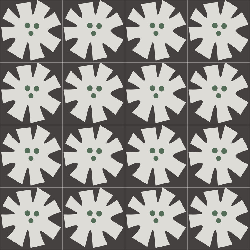 Tapa Flower by Shag 8" Cement Patterned/Concrete Look Wall & Floor Tile, Green