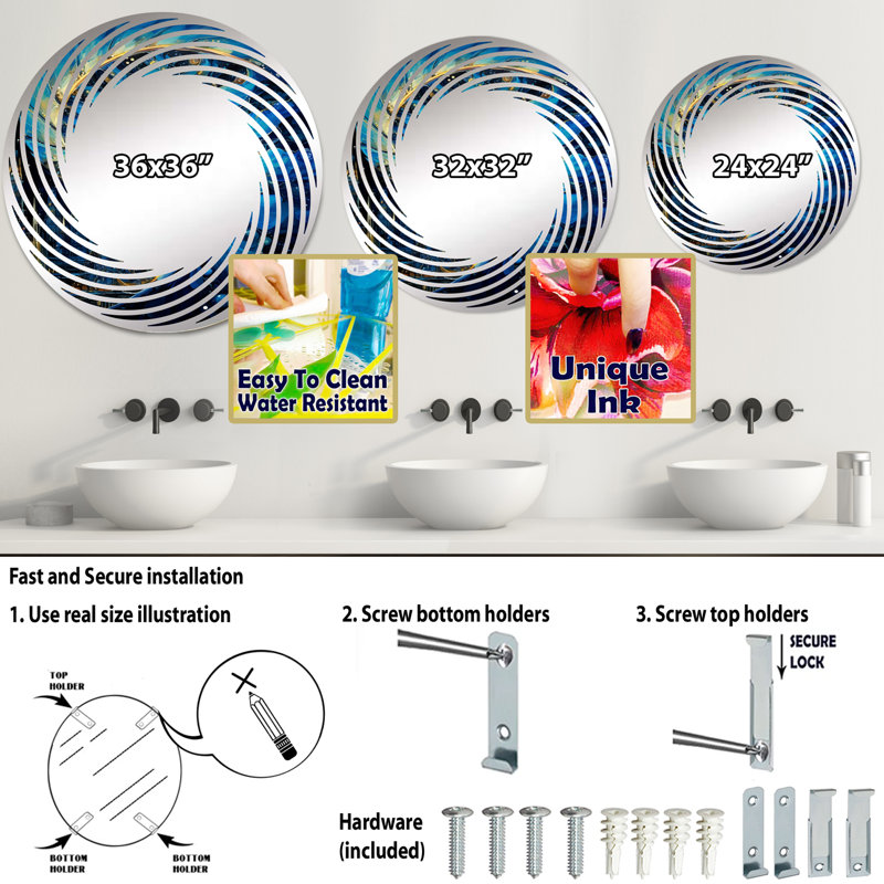 Miroir mural Nautilus Sapphire, 31,4 po x 31,4 po, Rond