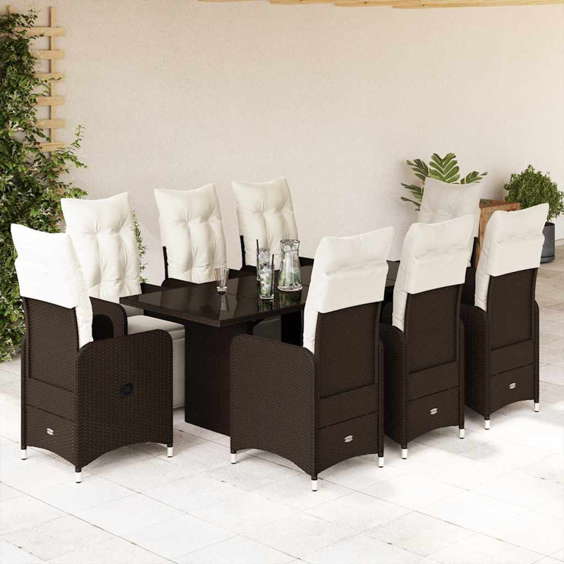 Bistro Set Brown PE Rattan Adjustable Footrests, 8