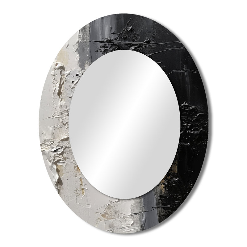 White And Black Tranquility Unleashed II - Large Oval Wall Mirror On Metal, 43" x 33"