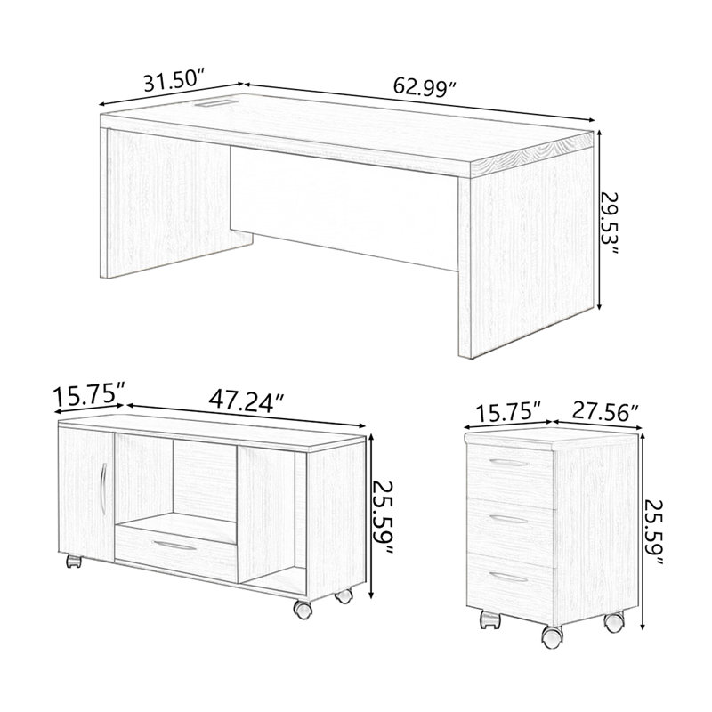 Brown Rectangular Solid Wood+Iron desks, 29.53" H x 62.99" W x 31.5" D