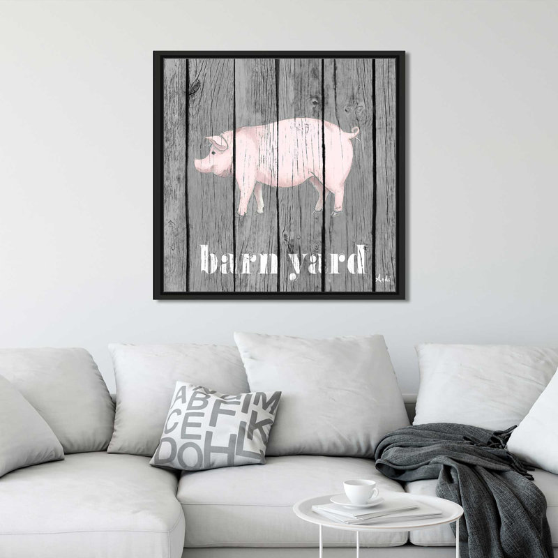 «Barnyard Pig», impression, H 28 po x l 28 po x P 2 po, Cadre flottant noir