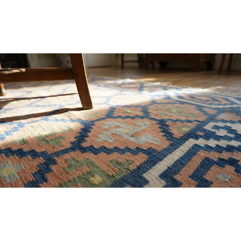 Tapis géométrique antique en coton Dhurrie Kilim