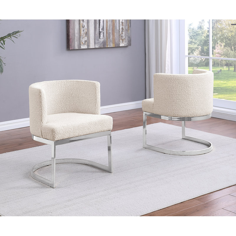 Chaise d'appoint simple avec base traîneau, Crème, Argent