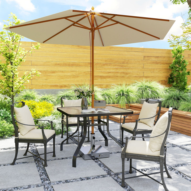 Square Tempered Glass Patio Dining Table with Umbrella Hole