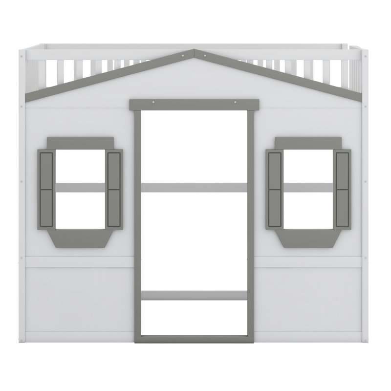 House Loft Bed With Ladder, White/Gray