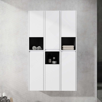 Armoire latérale de 12 po à fixation flottante avec 6 portes à fermeture douce et 3 rangements ouverts