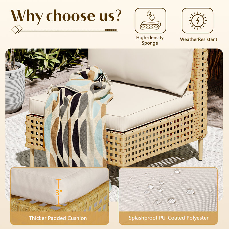 Ensemble de conversation d'extérieur pour 6 personnes avec coussins Keaghan, Beige