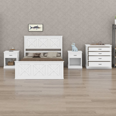 Modern Farmhouse Bedroom Furniture Set Including Platform Bed, Dresser, and Nightstands