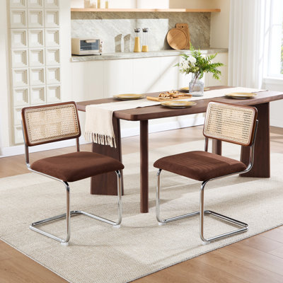 Marlow 18.9'' H Mid-Century Modern Cantilever Dining Chair with Cane Rattan Back and Steel Frame