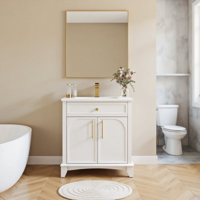 Ensemble de meuble-lavabo de salle de bain 28 po Mid-Century moderne avec rangement, tiroirs et poignées en métal