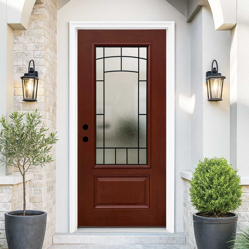 KHSHOW 36 in. x 80 in. Fiberglass Entry Door, Olive foncé lisse, Droite / vers l'intérieur