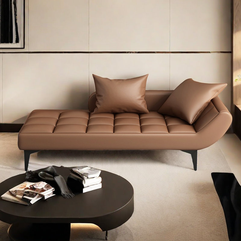 Chaise longue en similicuir durable, Similicuir café, Accoudoir à droite (vu de face)