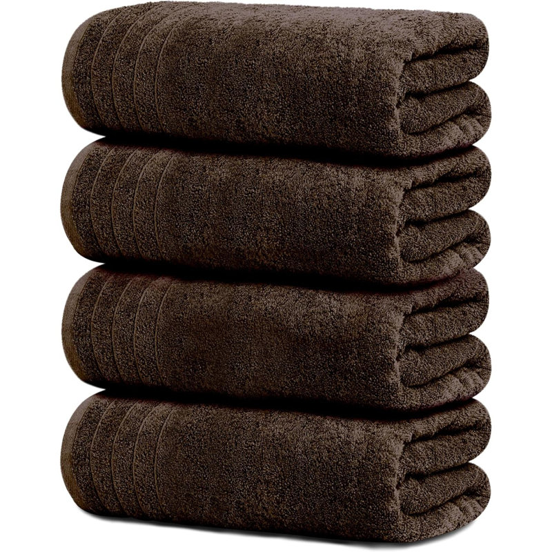 Pack Of 4 Bath Towels  100% Cotton,  & Lighter , Quicker To Dry, Super Soft And Absorbent, Perfect For Bathroom, Brown