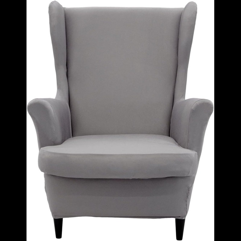 Housse pour fauteuil à oreilles 2 pièces Soft Stretch Soft, Polyester gris clair