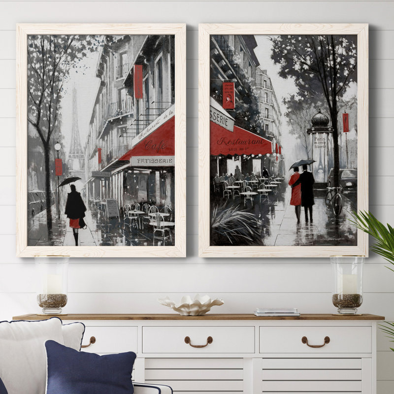 «Rainy Paris I», ensemble de 2 reproductions d'art, Toile blanche encadrée, Pas de tapis, H 37,5 po x l 55 po x P 1,5 po
