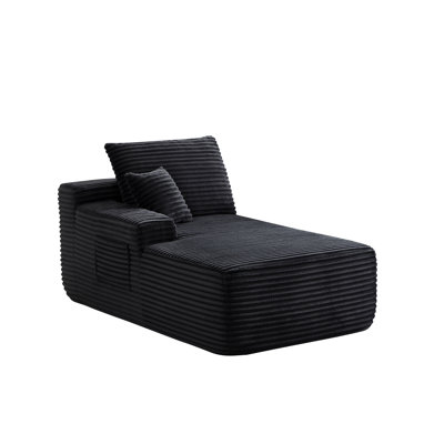 Méridienne gauche de 37,5 pouces avec velours noir moelleux, sans porte-gobelet, assortie flexible, principalement pour le salon.