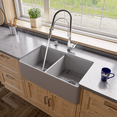 Alfi Brand 18'' W Double Bowl Fireclay Farmhouse Kitchen Sink 0