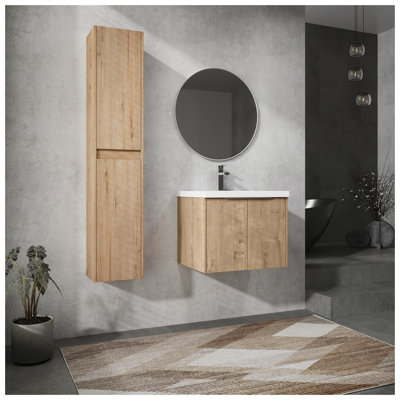24" Wall-Mounted Bathroom Vanity With Sink and Side Cabinet, Soft Close Doors,00112IMO x 2-00624IMO Combination Cabinet(KD-Packing)