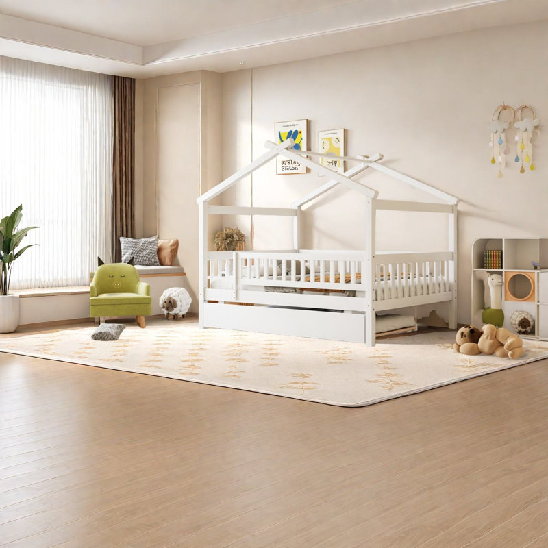 Space-saving Full Size Wood Beds With Trundle, Farmhouse Design