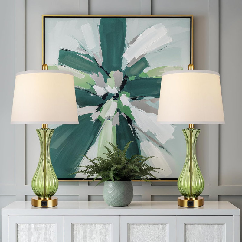 Ensemble de 2 lampes de table en verre de 27,5 po avec commande tactile et port USB A + C pour la chambre à coucher du salon (ampoules à DEL incluses)