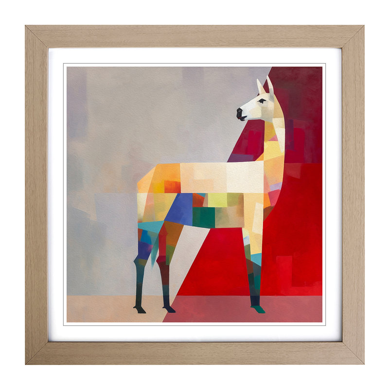 Llama Suprematism No.5 - Framed Print, Oak