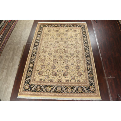Tapis beige noué à la main de conception unique 10 pi 1 po x 14 pi 1 po Tabriz