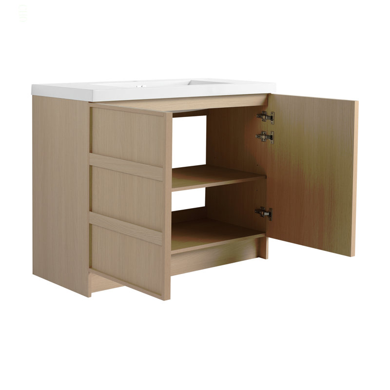Meuble-lavabo autoportant de 42 po avec lavabo en résine et 2 portes d'armoire à fermeture en douceur, contreplaqué (KD-PACKING)