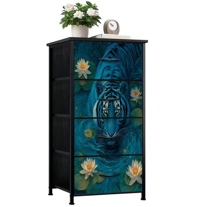 Commode pour chambre à coucher avec 4 tiroirs de rangement Majestic White Tiger Tranquil Lotus Pond