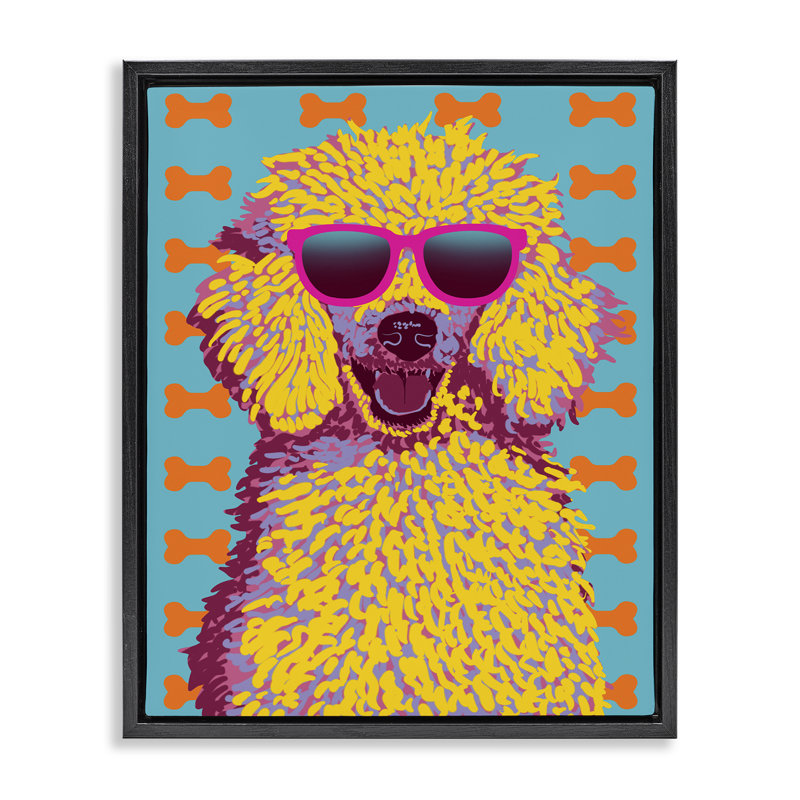Cadre flottant rétro caniche pop, design par Marcus Prime, Cadre flottant noir de jais, H 21 po x l 17 po
